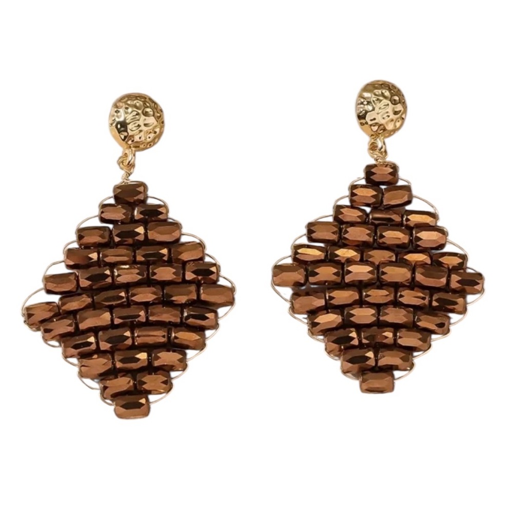 Brown Bohemian Handcrafted Crystal Beaded Dangle Earrings
